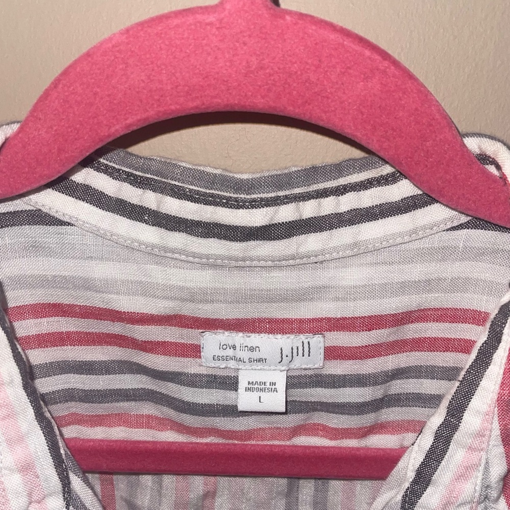 J.Jill Love Linen 100% Linen Essential Shirt Pink Stripped Button Up Shirt Large - Picture 4 of 6